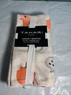 Tahari Home Halloween ghosts goblins Napkins set of 6 New 18x18 glitter Fall